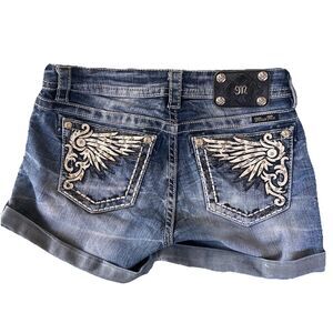 Miss Me Women's Mid-Rise Thick Stitch Shorts Size 28 Blue Denim MP5966H